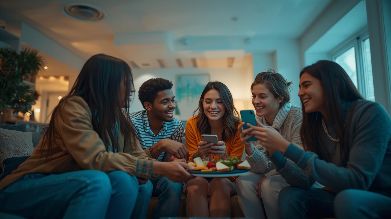 Gen Z friends connecting in cozy home setting